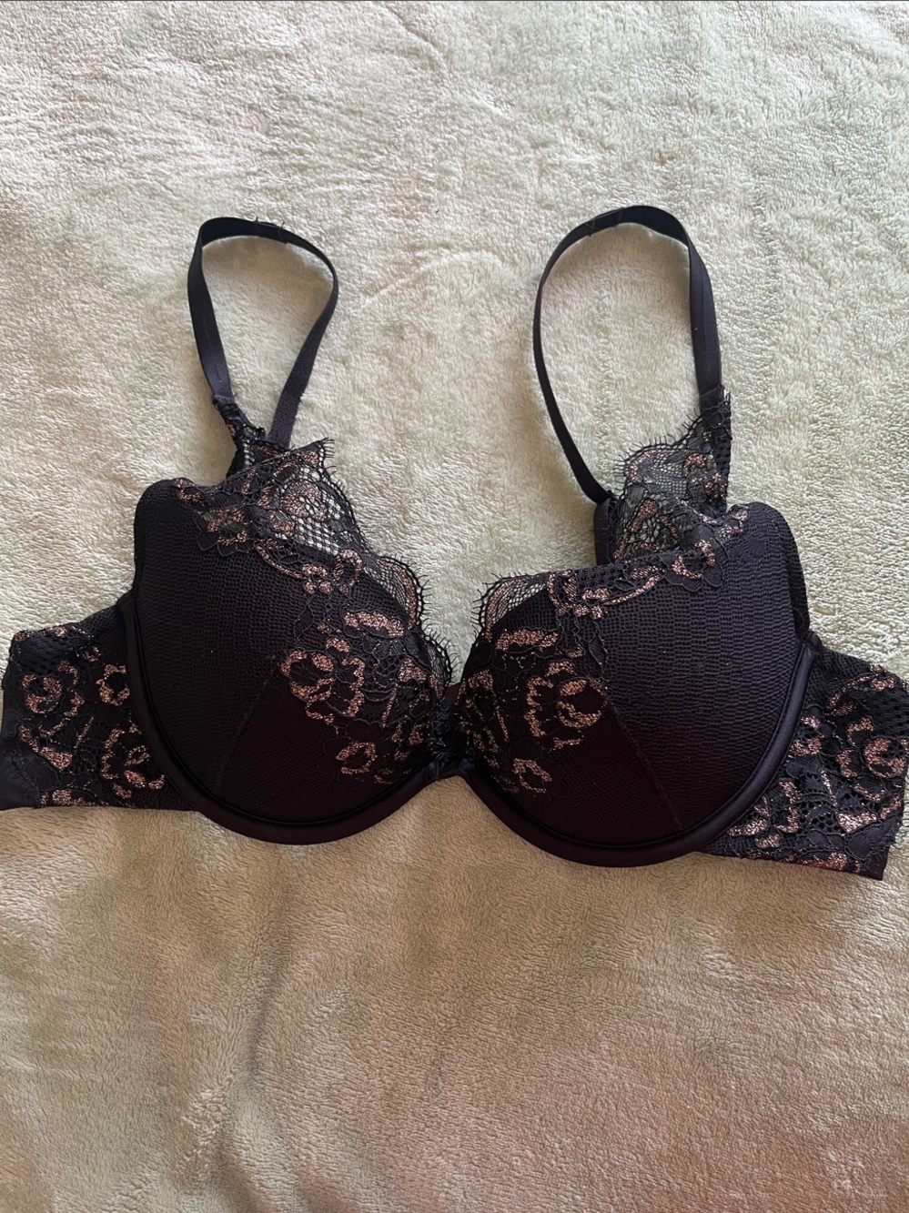 Black & Gold Lace Underwire Push-Up Bra Ambrielle 36B